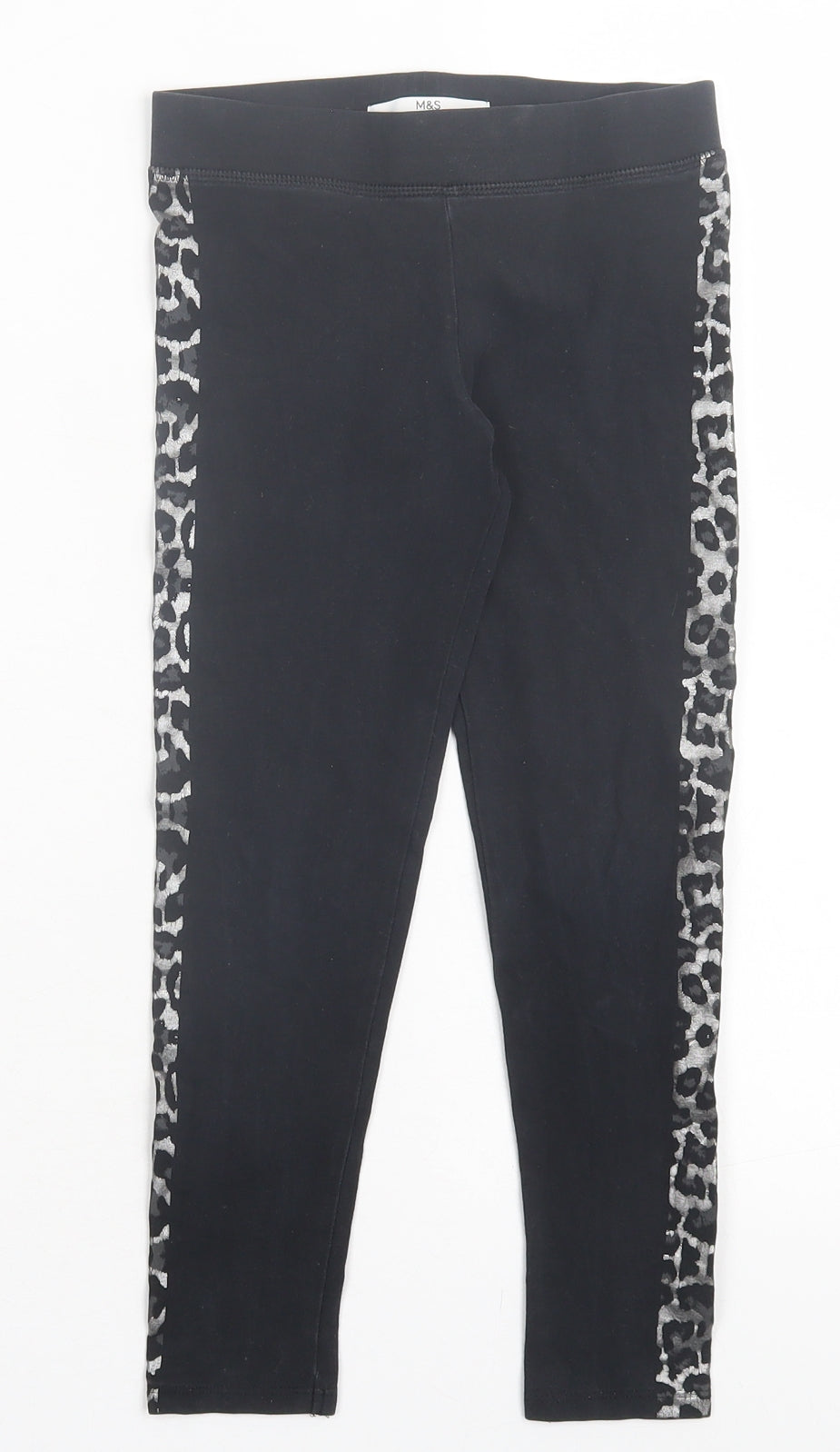 Marks and Spencer Girls Black Animal Print Cotton Capri Trousers Size 6-7 Years Regular Pullover