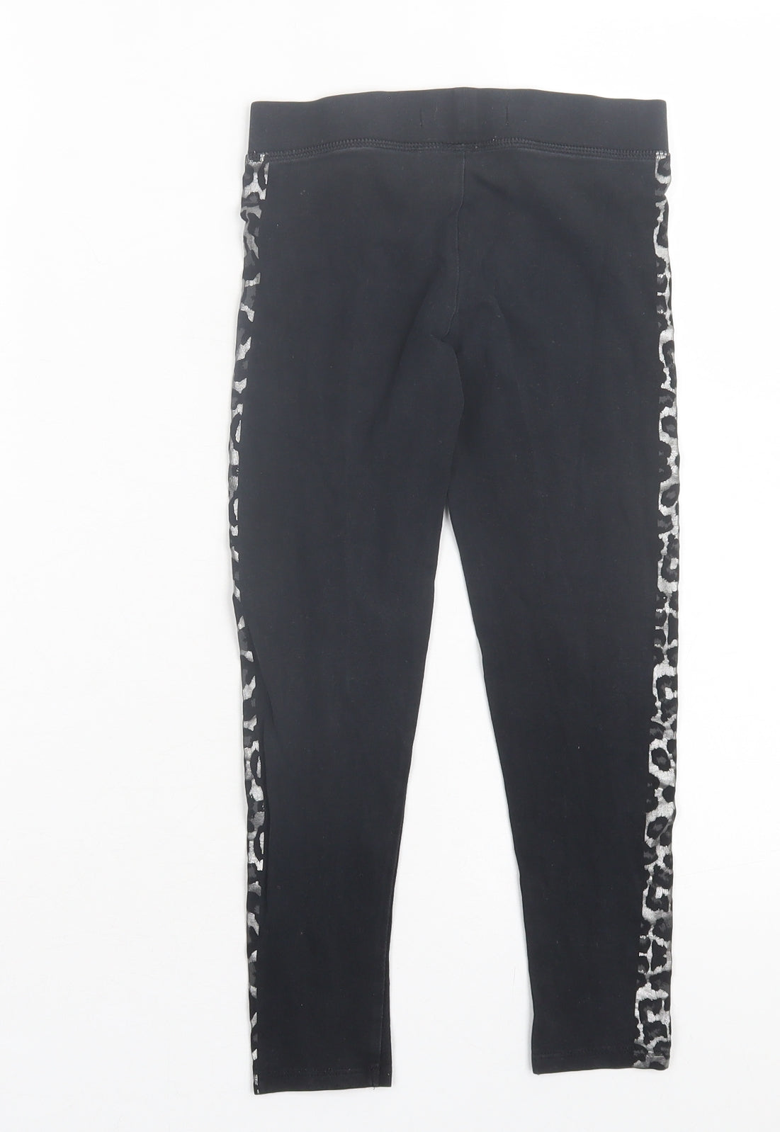 Marks and Spencer Girls Black Animal Print Cotton Capri Trousers Size 6-7 Years Regular Pullover
