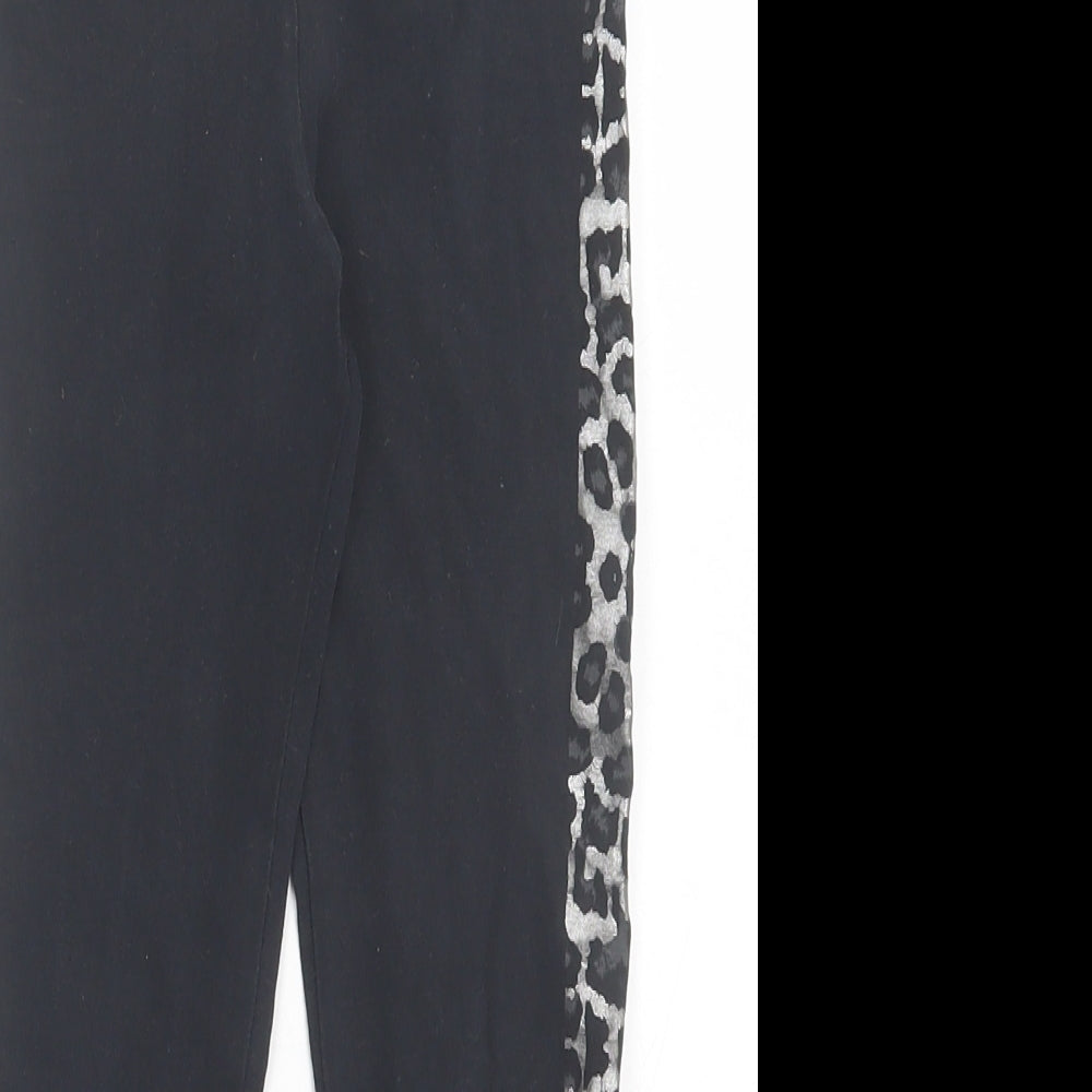 Marks and Spencer Girls Black Animal Print Cotton Capri Trousers Size 6-7 Years Regular Pullover