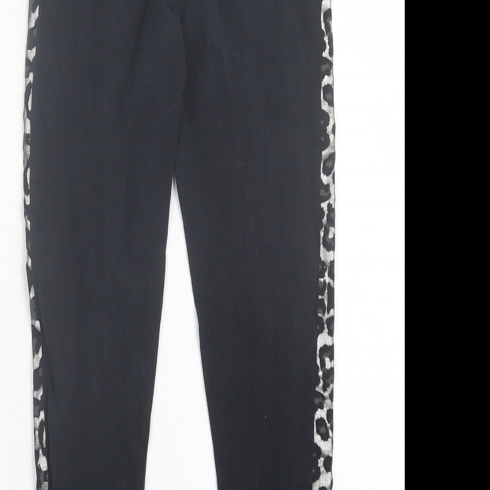 Marks and Spencer Girls Black Animal Print Cotton Capri Trousers Size 6-7 Years Regular Pullover