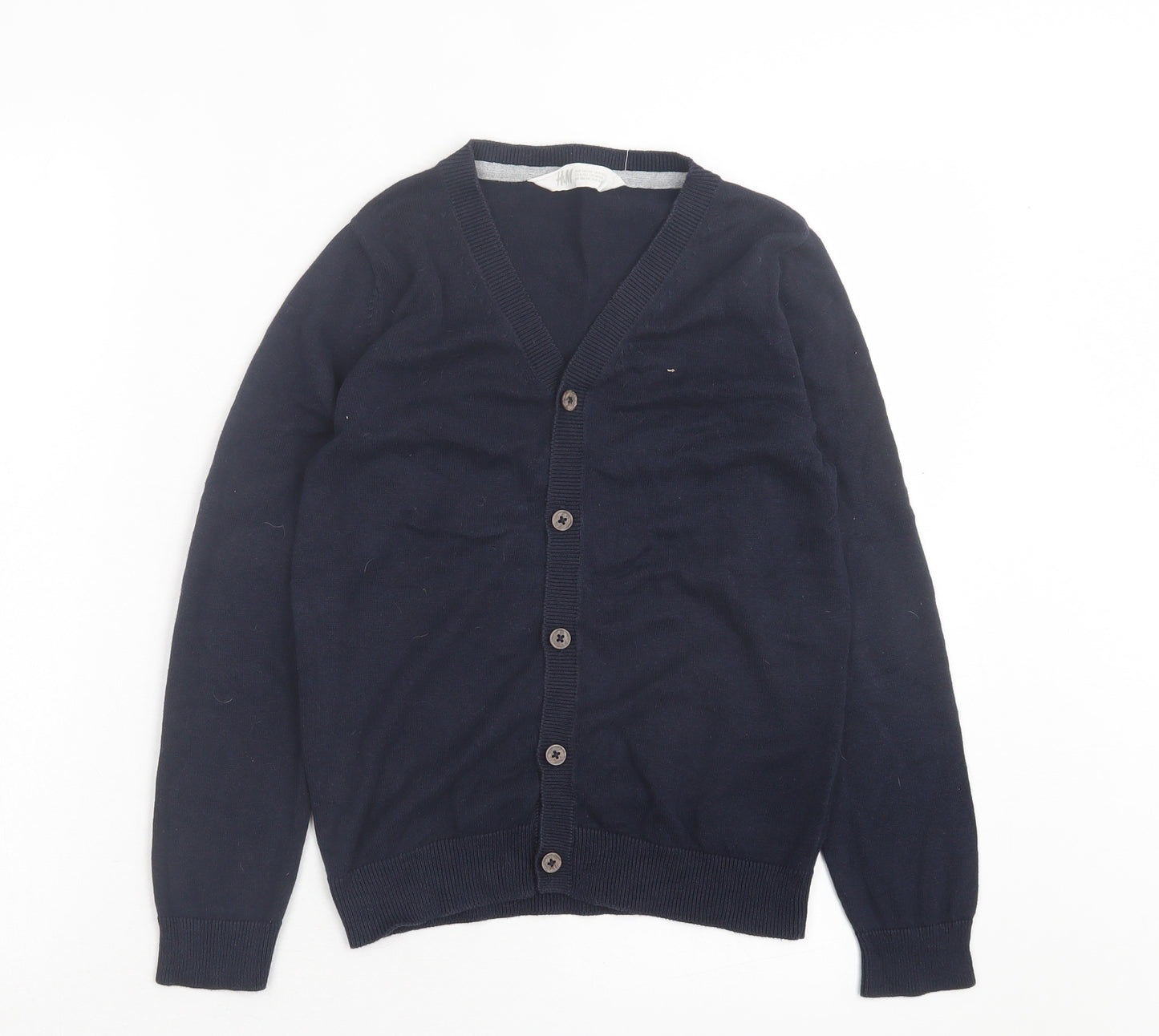 H&M Boys Blue V-Neck Cotton Cardigan Jumper Size 8 Years Button