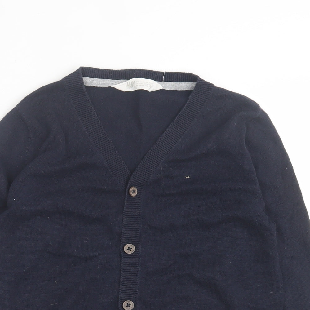 H&M Boys Blue V-Neck Cotton Cardigan Jumper Size 8 Years Button