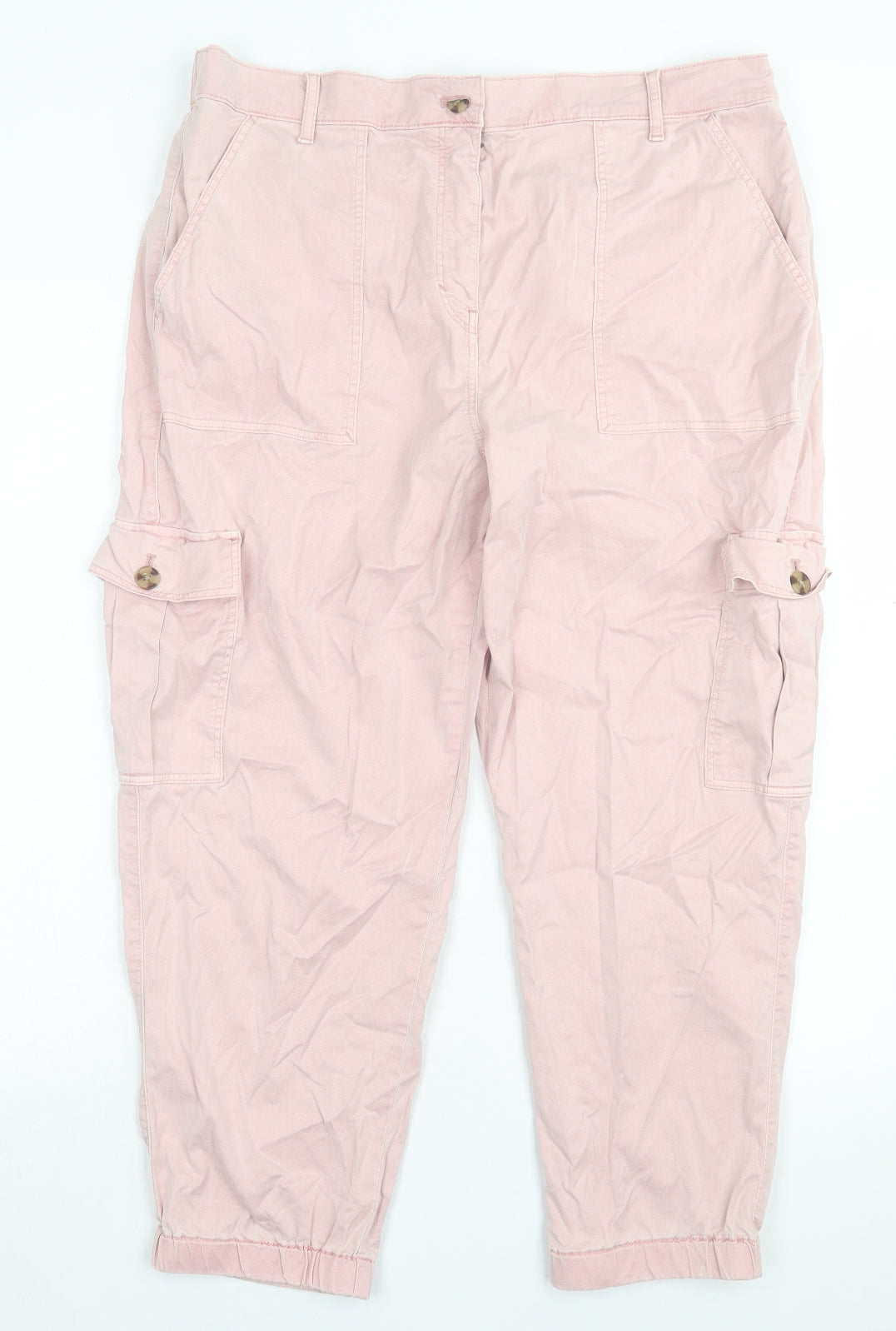 Marks and Spencer Womens Pink Lyocell Cargo Trousers Size 18 L26 in Regular Button