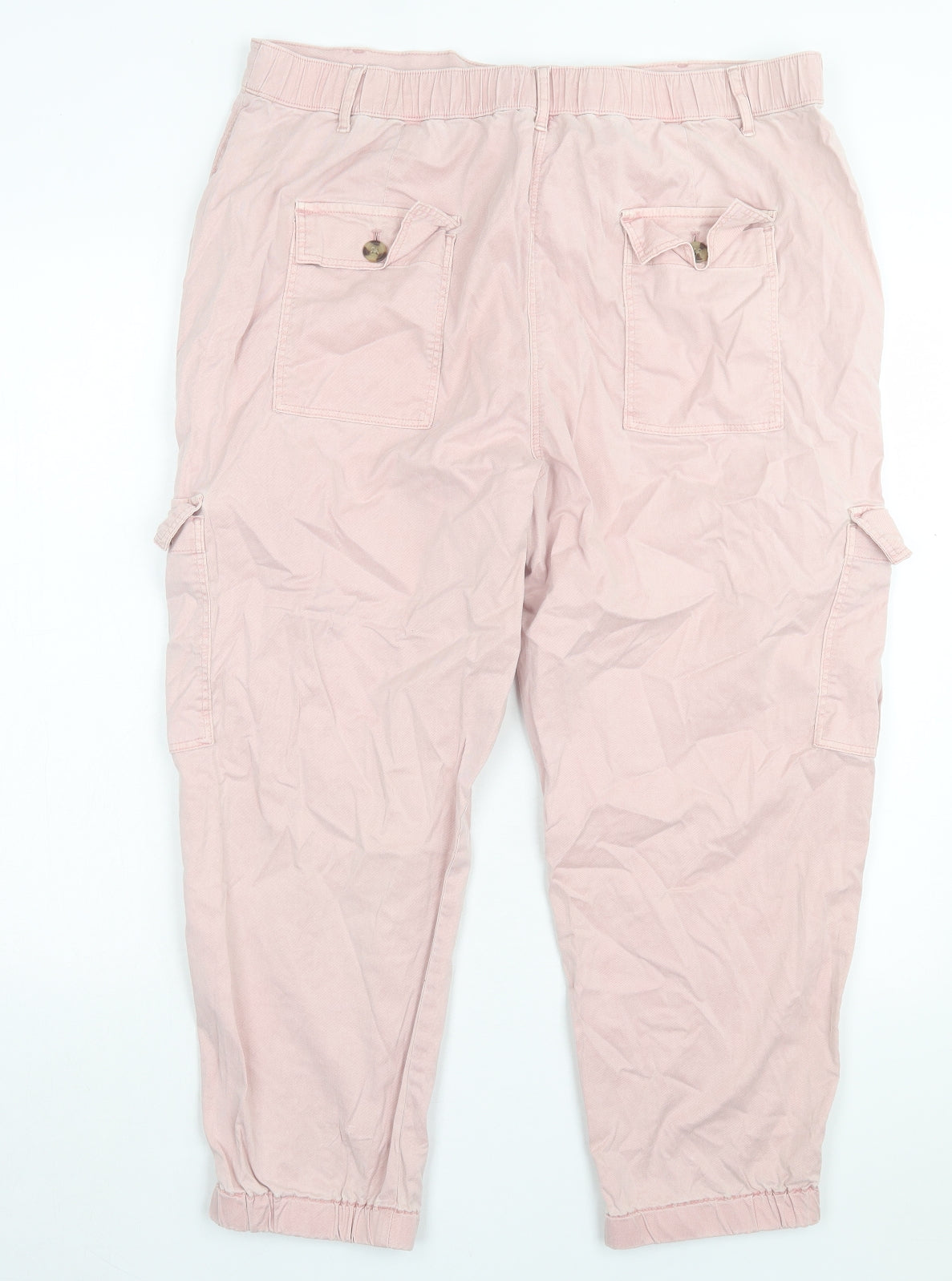Marks and Spencer Womens Pink Lyocell Cargo Trousers Size 18 L26 in Regular Button