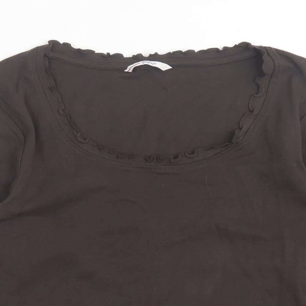 Papaya Womens Brown Cotton Basic T-Shirt Size 14 Scoop Neck - Lettuce Edging