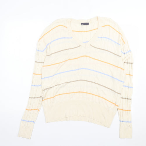 Marks and Spencer Womens Multicoloured V-Neck Striped Viscose Pullover Jumper Size XL