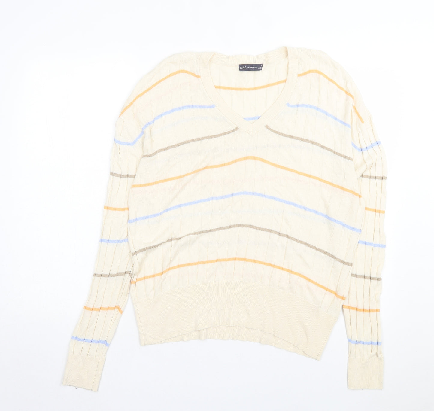 Marks and Spencer Womens Multicoloured V-Neck Striped Viscose Pullover Jumper Size XL