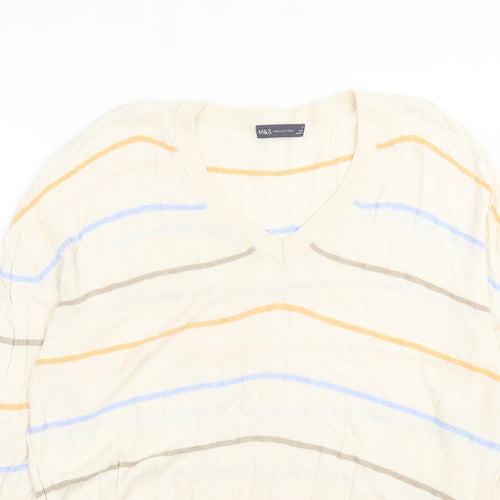 Marks and Spencer Womens Multicoloured V-Neck Striped Viscose Pullover Jumper Size XL