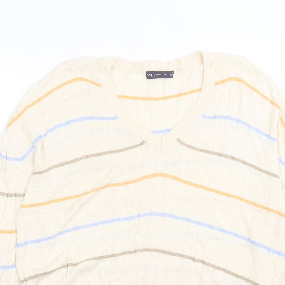 Marks and Spencer Womens Multicoloured V-Neck Striped Viscose Pullover Jumper Size XL