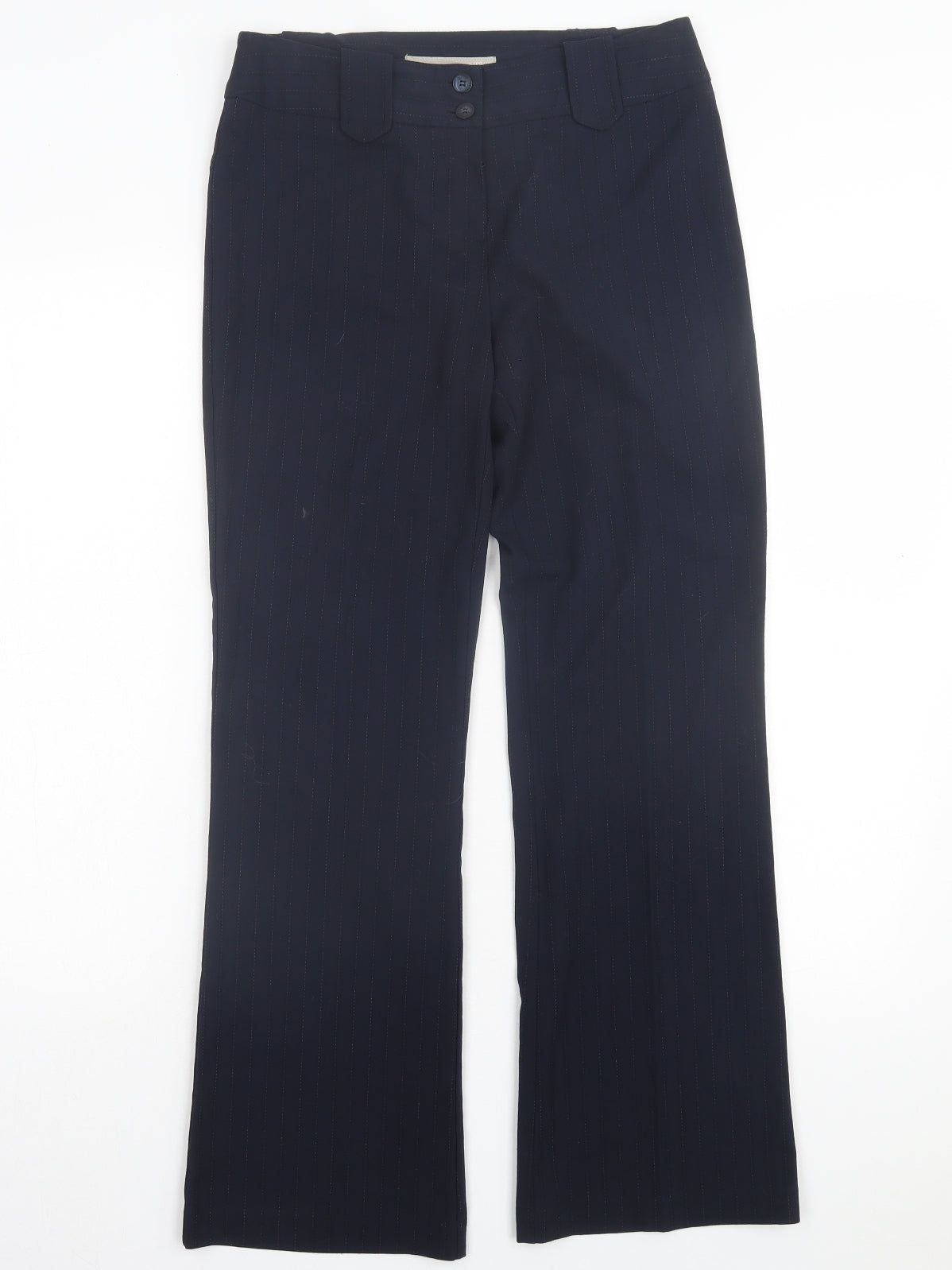NEXT Womens Blue Striped Polyester Trousers Size 8 L28 in Regular Button