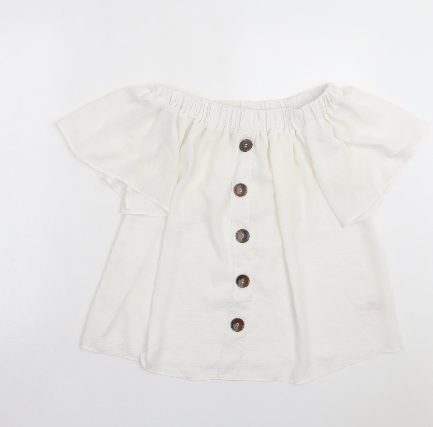 F&F Womens White Polyester Basic T-Shirt Size 12 Off the Shoulder