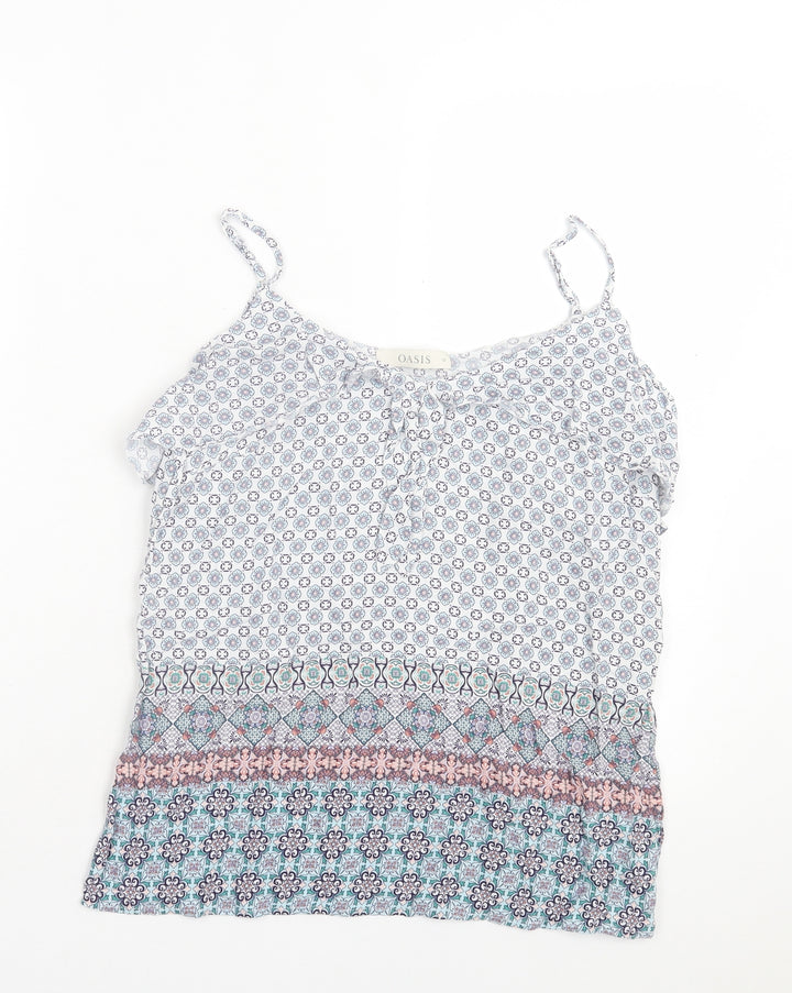 Oasis Womens Multicoloured Geometric Viscose Basic T-Shirt Size 10 Scoop Neck