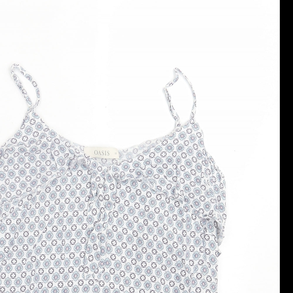 Oasis Womens Multicoloured Geometric Viscose Basic T-Shirt Size 10 Scoop Neck