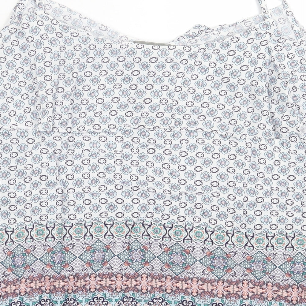 Oasis Womens Multicoloured Geometric Viscose Basic T-Shirt Size 10 Scoop Neck