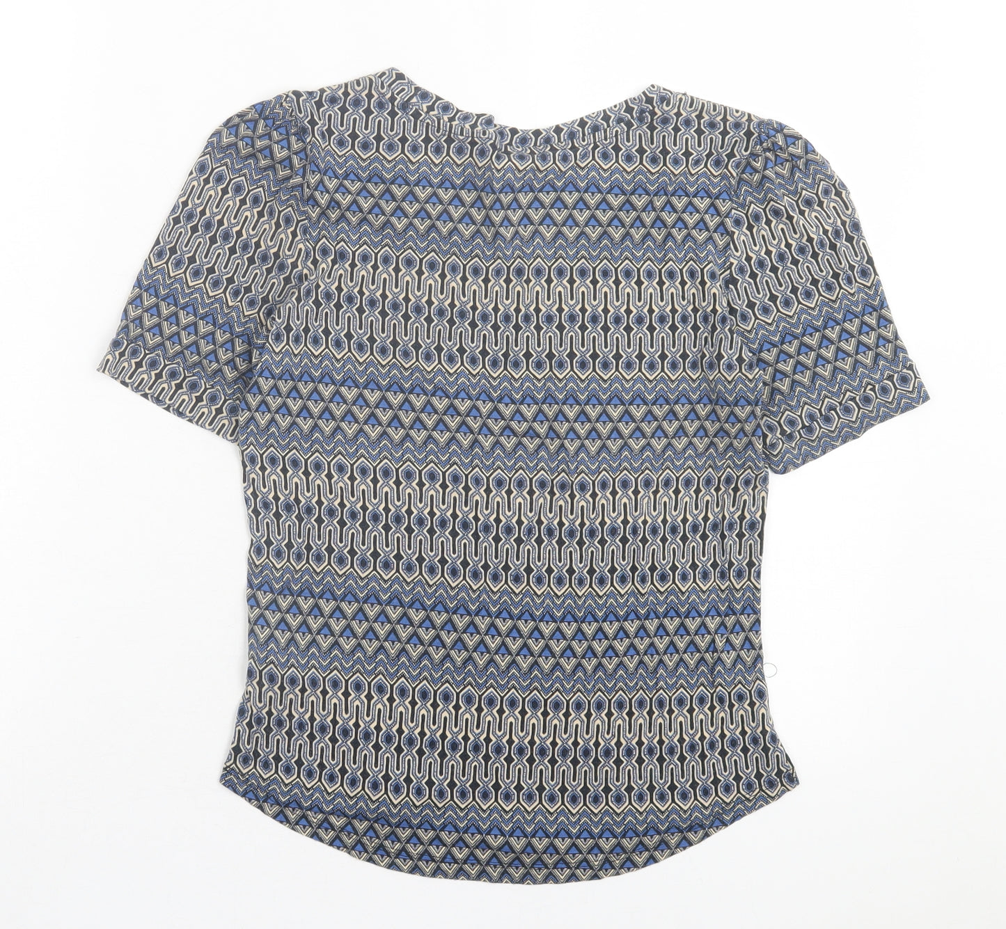 h7m Womens Blue Geometric Viscose Basic T-Shirt Size S Crew Neck