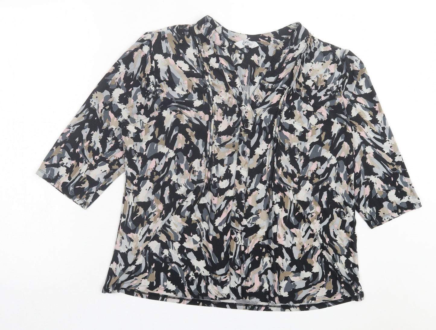 Classic Womens Multicoloured Geometric Polyester Basic T-Shirt Size 16 V-Neck