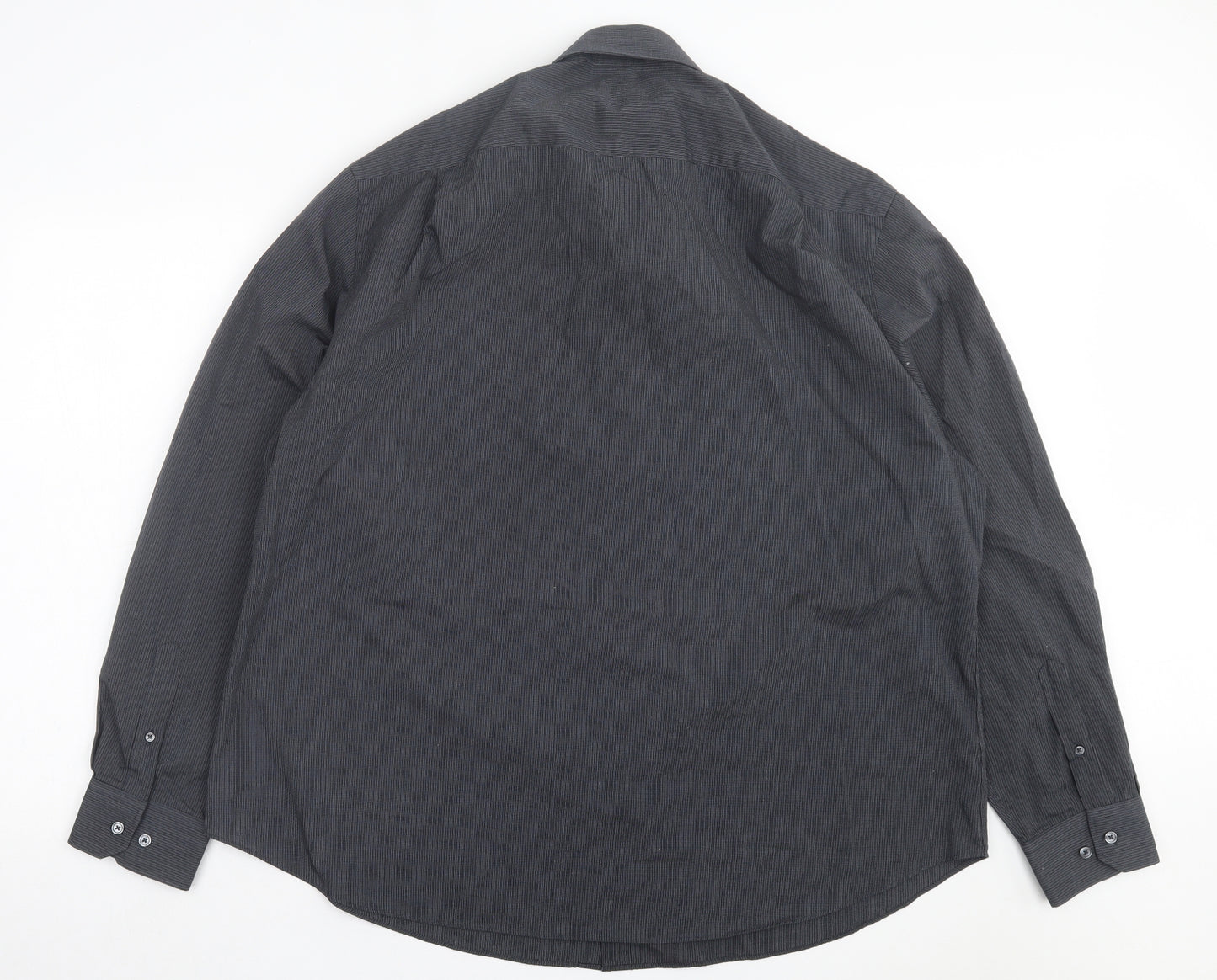 Tailor & Cutter Mens Grey Striped Polyester Button-Up Size 18.5 Collared Button