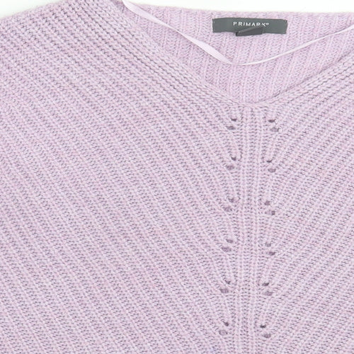Primark Womens Purple V-Neck Acrylic Pullover Jumper Size XS