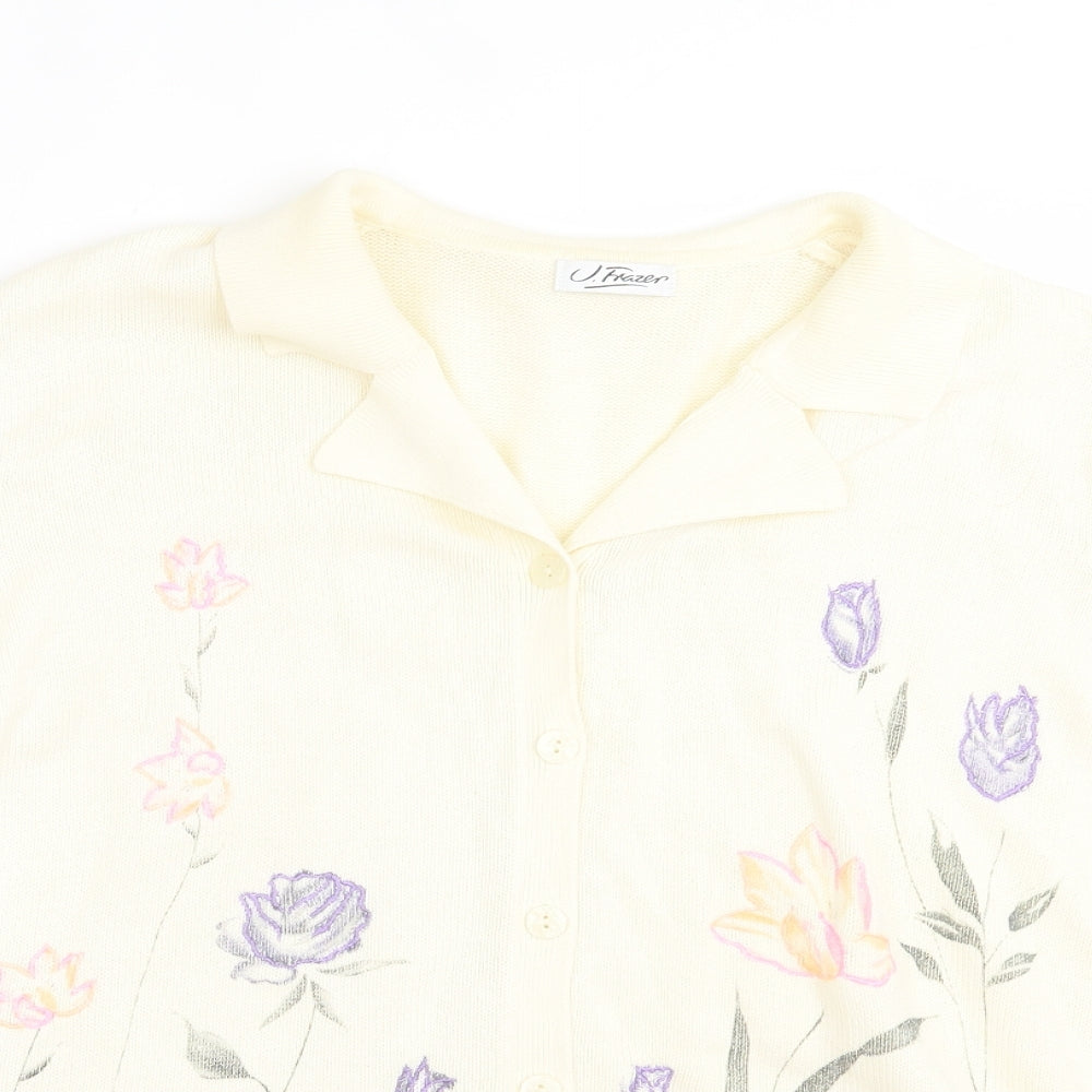 J.Frazer Womens Ivory V-Neck Floral Cotton Cardigan Jumper Size 22