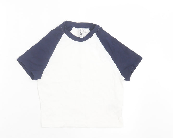 H&M Womens Blue Cotton Cropped T-Shirt Size M Crew Neck