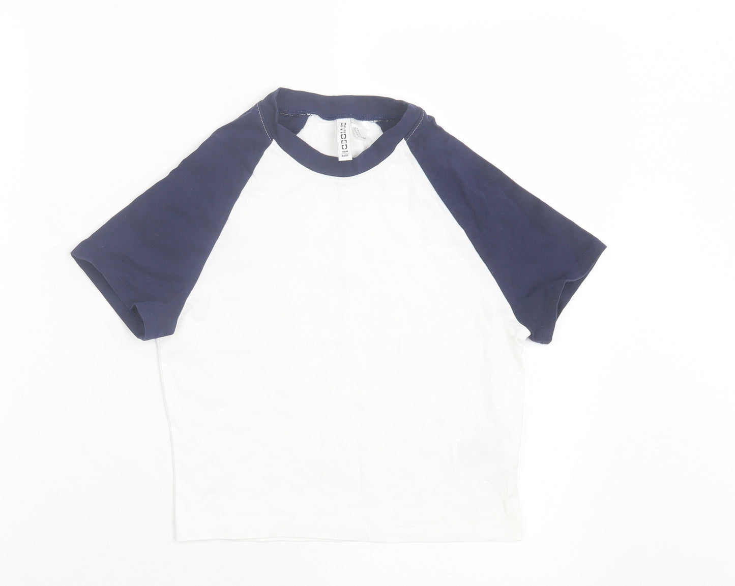 H&M Womens Blue Cotton Cropped T-Shirt Size M Crew Neck