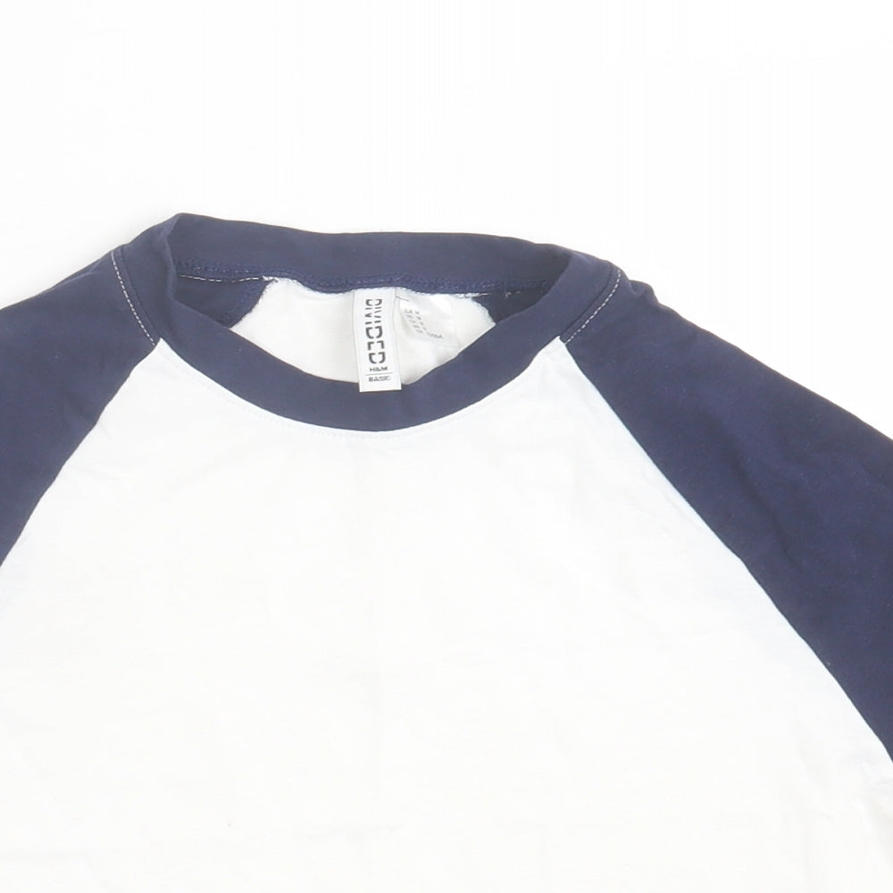 H&M Womens Blue Cotton Cropped T-Shirt Size M Crew Neck