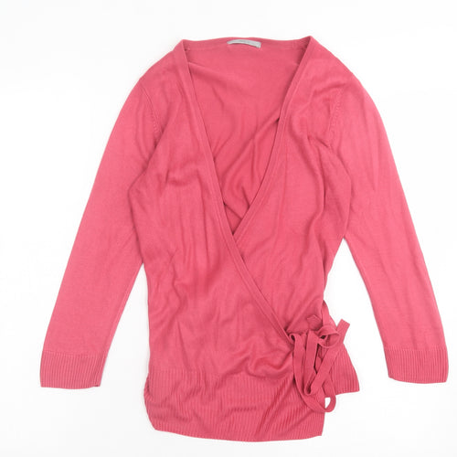 Marks and Spencer Womens Pink V-Neck Acrylic Wrap Jumper Size 8
