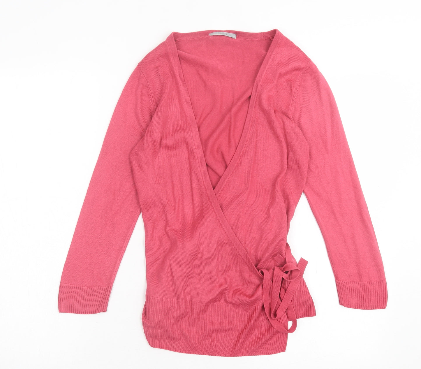 Marks and Spencer Womens Pink V-Neck Acrylic Wrap Jumper Size 8