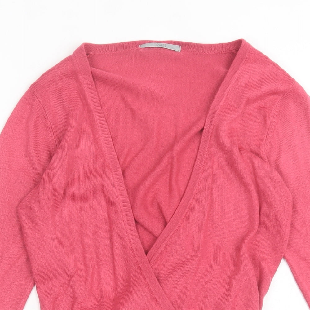 Marks and Spencer Womens Pink V-Neck Acrylic Wrap Jumper Size 8