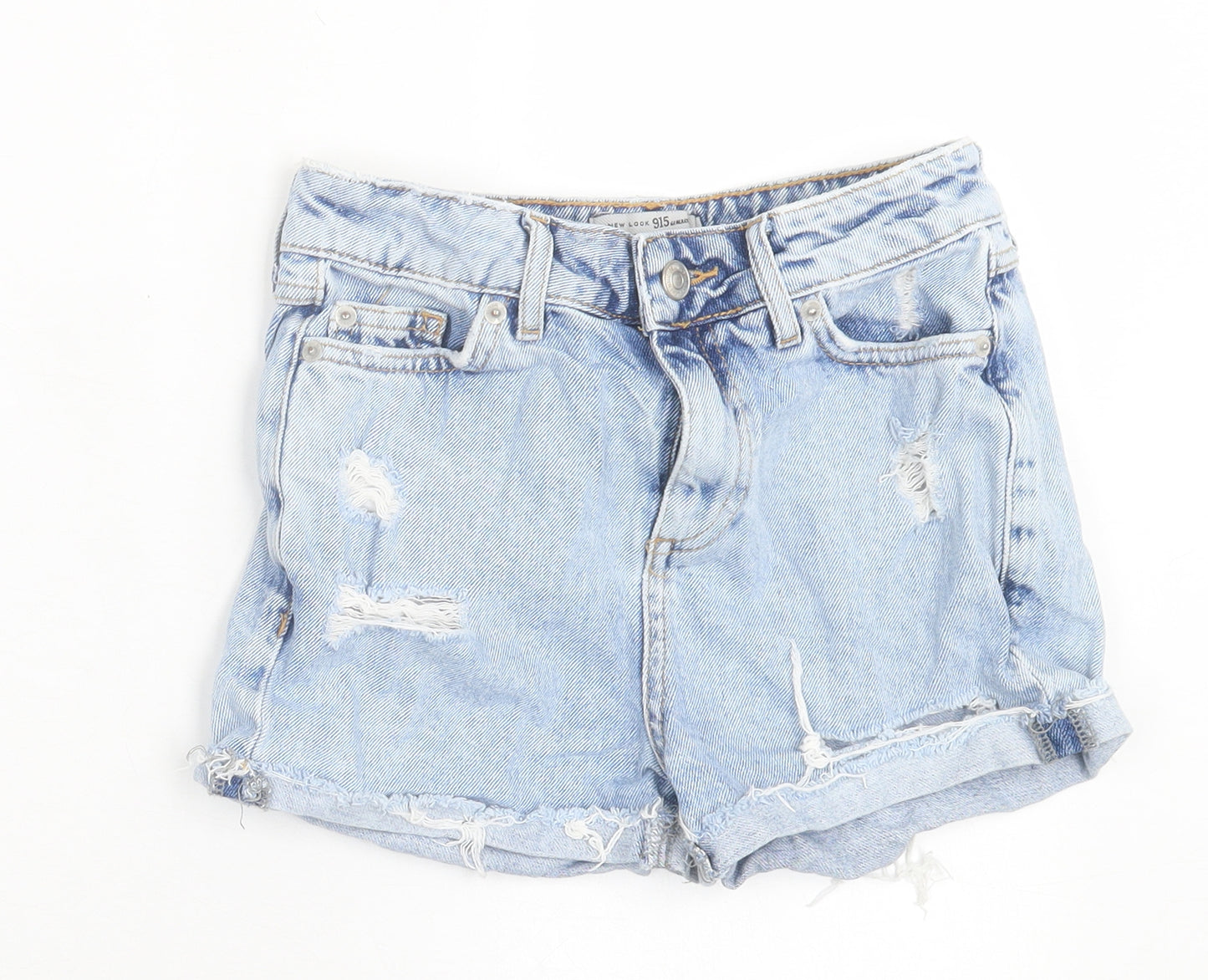 New Look Girls Blue Cotton Mom Shorts Size 10 Years Regular Buckle