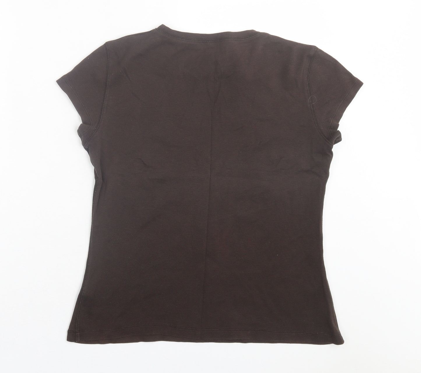 Preworn Womens Brown Cotton Basic T-Shirt Size 16 Crew Neck
