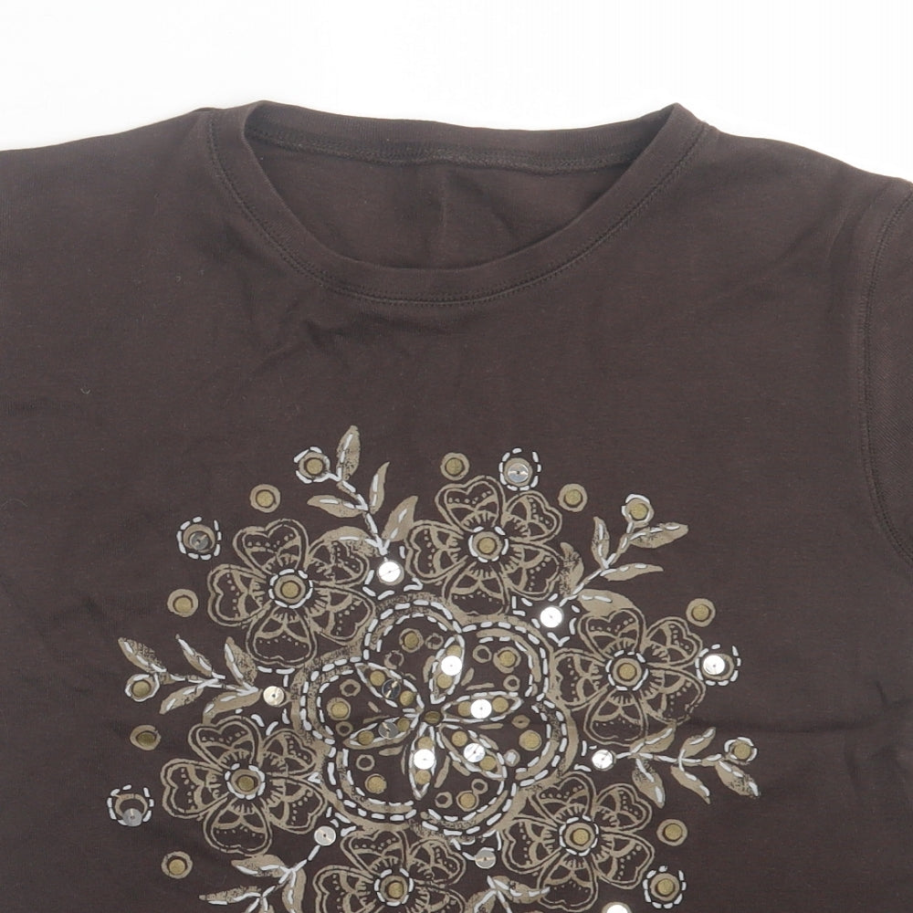 Preworn Womens Brown Cotton Basic T-Shirt Size 16 Crew Neck
