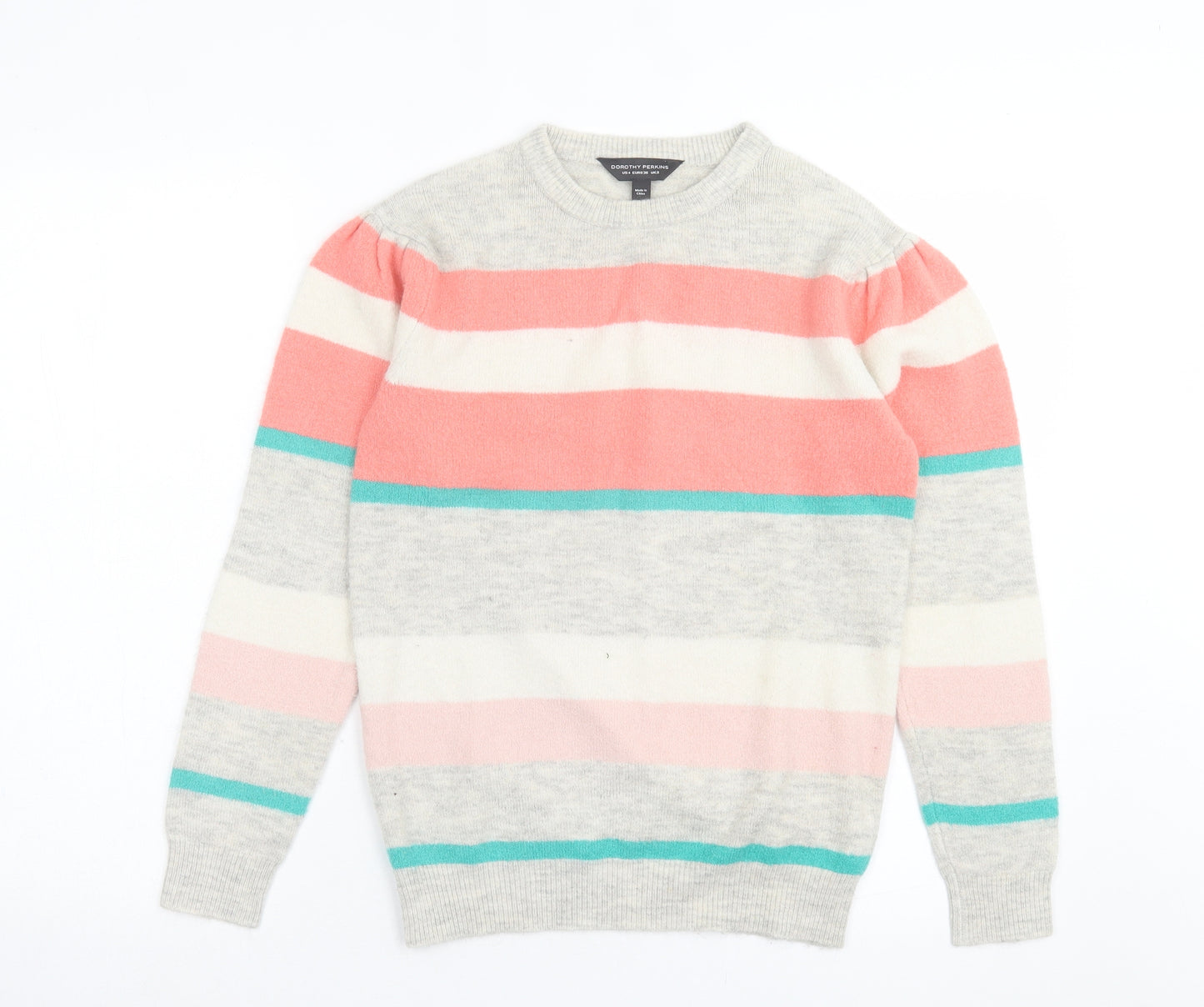 Dorothy Perkins Womens Multicoloured Crew Neck Striped Acrylic Pullover Jumper Size 8