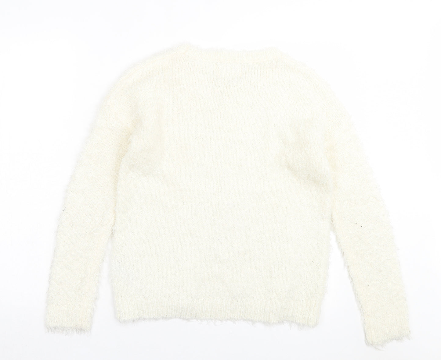 New Look Girls Ivory Crew Neck Acrylic Pullover Jumper Size 12-13 Years Pullover - Christmas Jumper Reindeer