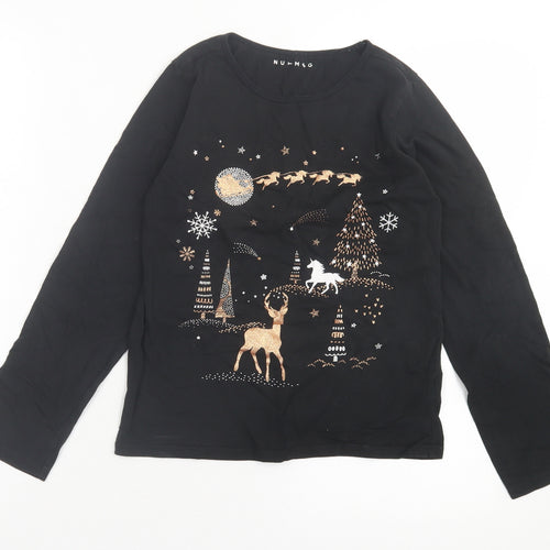 Nutmeg Girls Black Cotton Basic Casual Size 11-12 Years Crew Neck Pullover - Christmas Tee