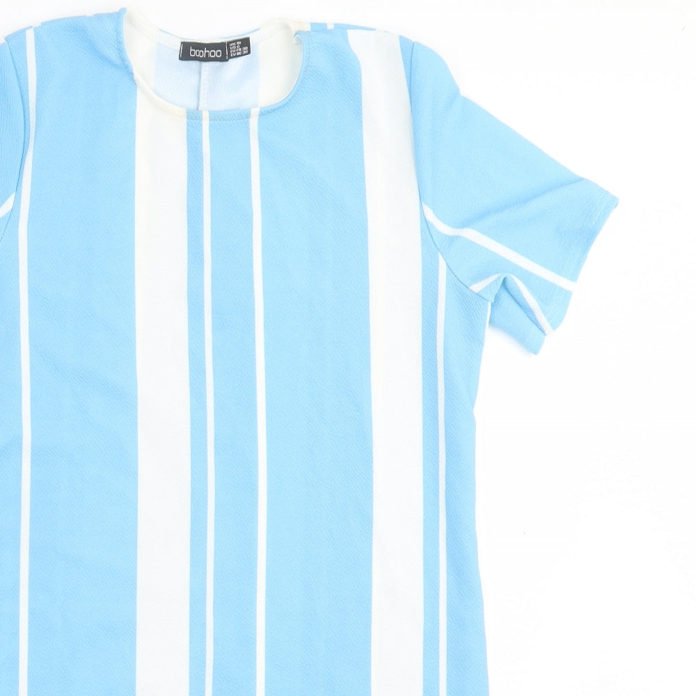 Boohoo Womens Blue Striped Polyester T-Shirt Dress Size 10 Crew Neck Pullover