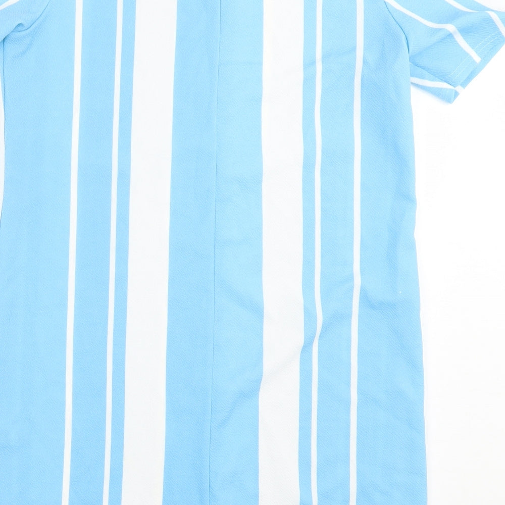 Boohoo Womens Blue Striped Polyester T-Shirt Dress Size 10 Crew Neck Pullover
