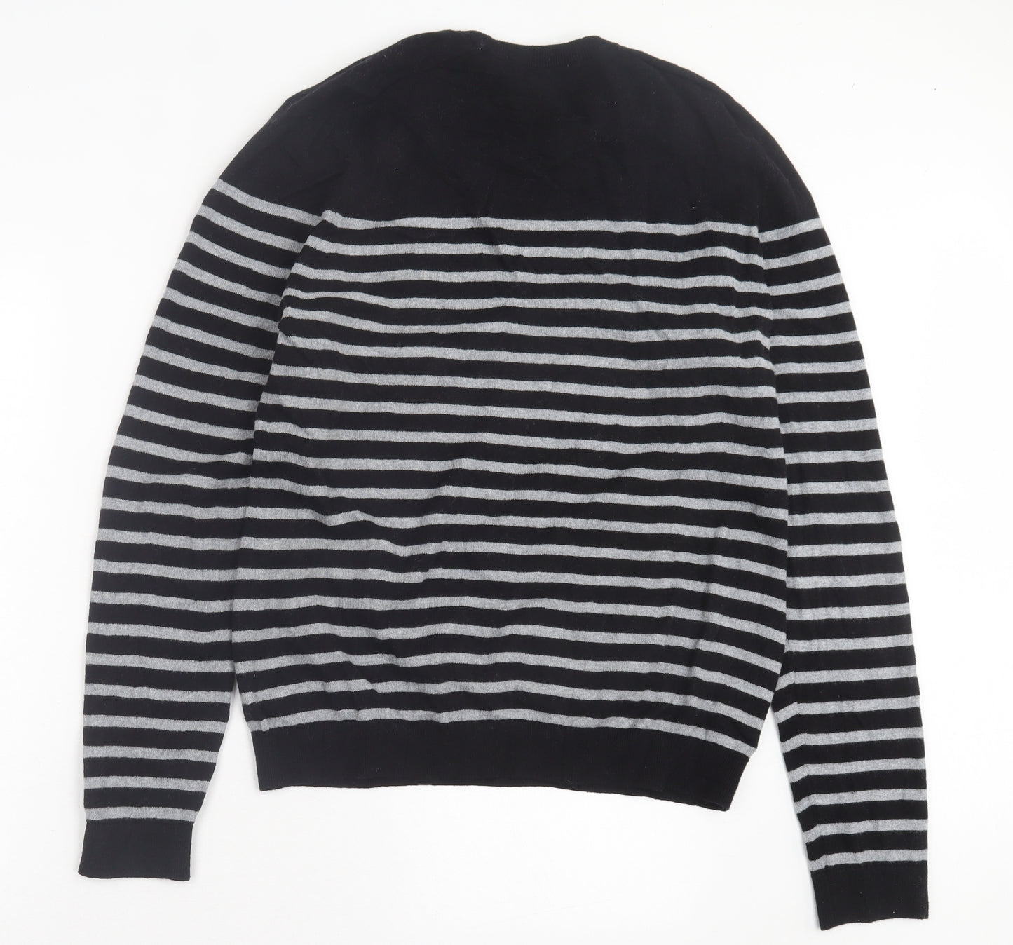 Gap Mens Black Crew Neck Striped Cotton Pullover Jumper Size L