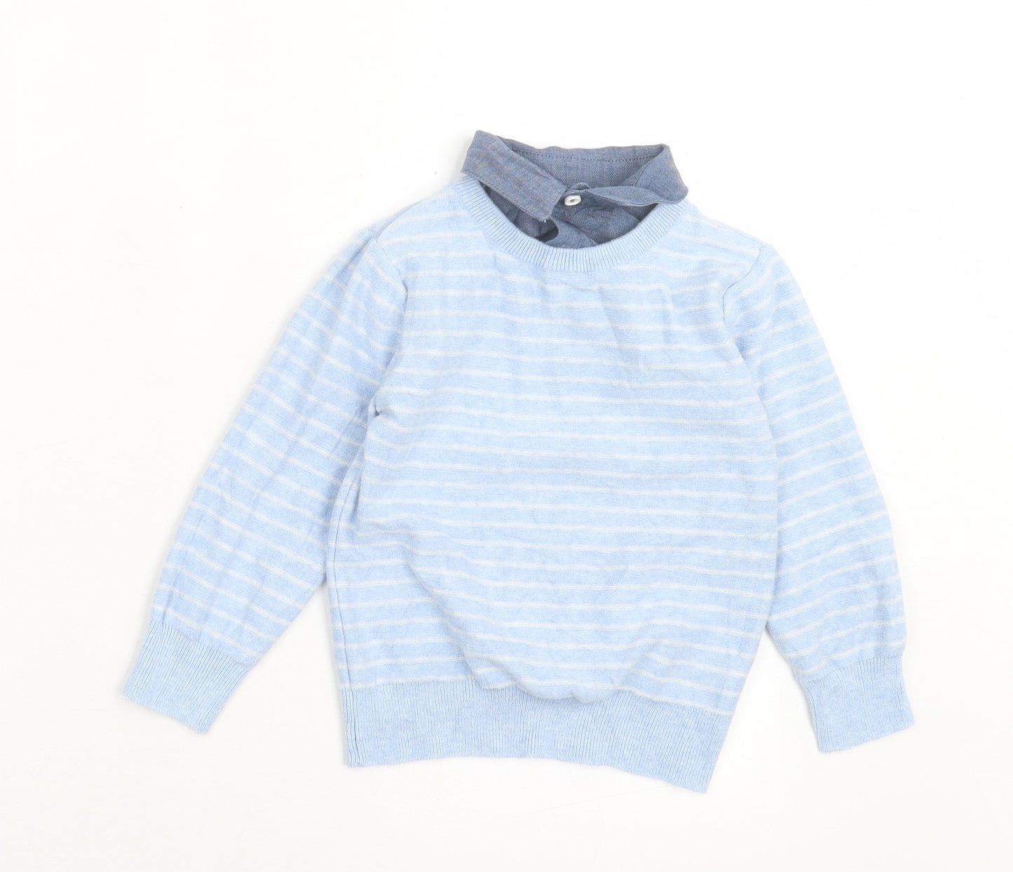 NEXT Boys Blue Collared Striped Cotton Pullover Jumper Size 2-3 Years Button
