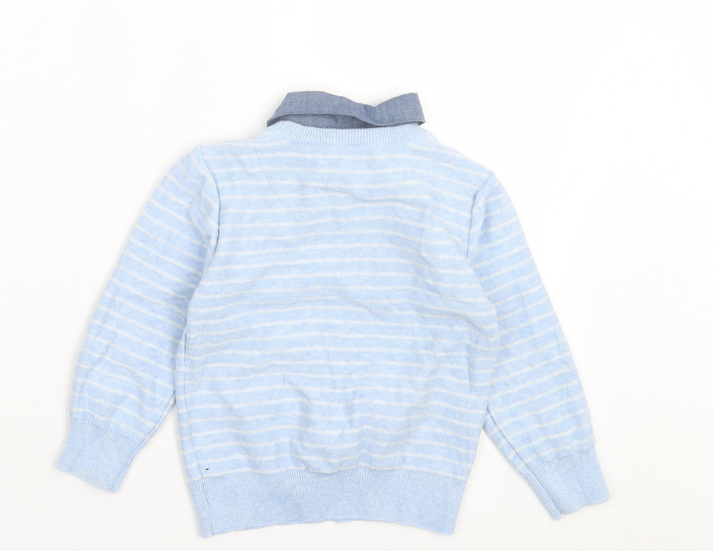 NEXT Boys Blue Collared Striped Cotton Pullover Jumper Size 2-3 Years Button