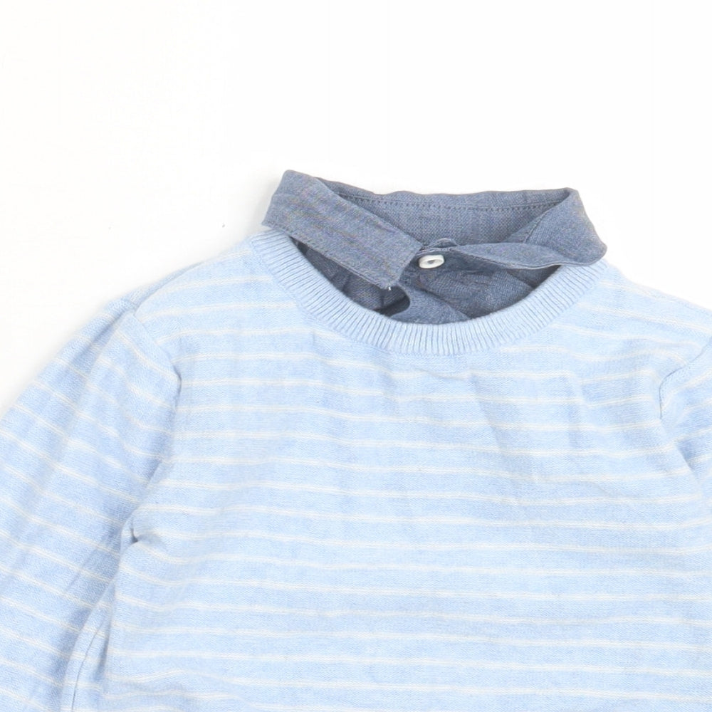 NEXT Boys Blue Collared Striped Cotton Pullover Jumper Size 2-3 Years Button