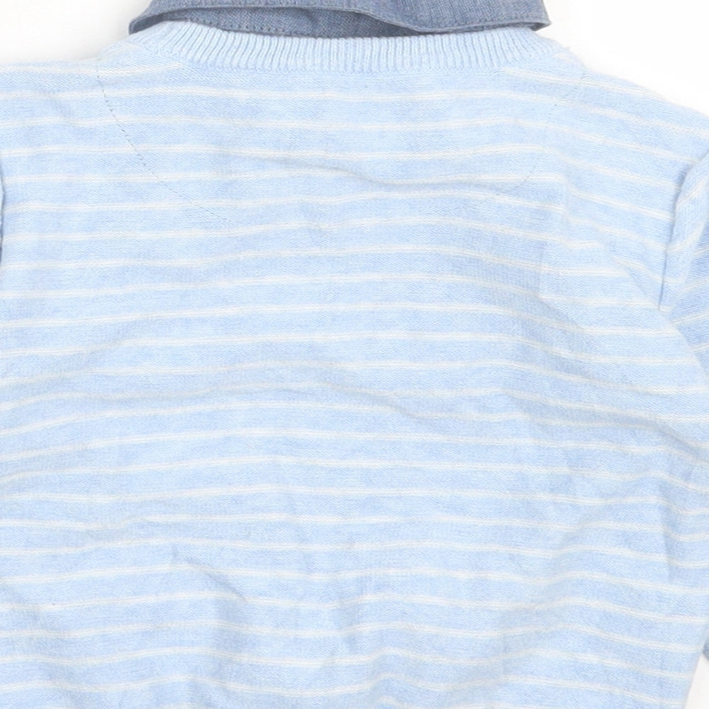 NEXT Boys Blue Collared Striped Cotton Pullover Jumper Size 2-3 Years Button