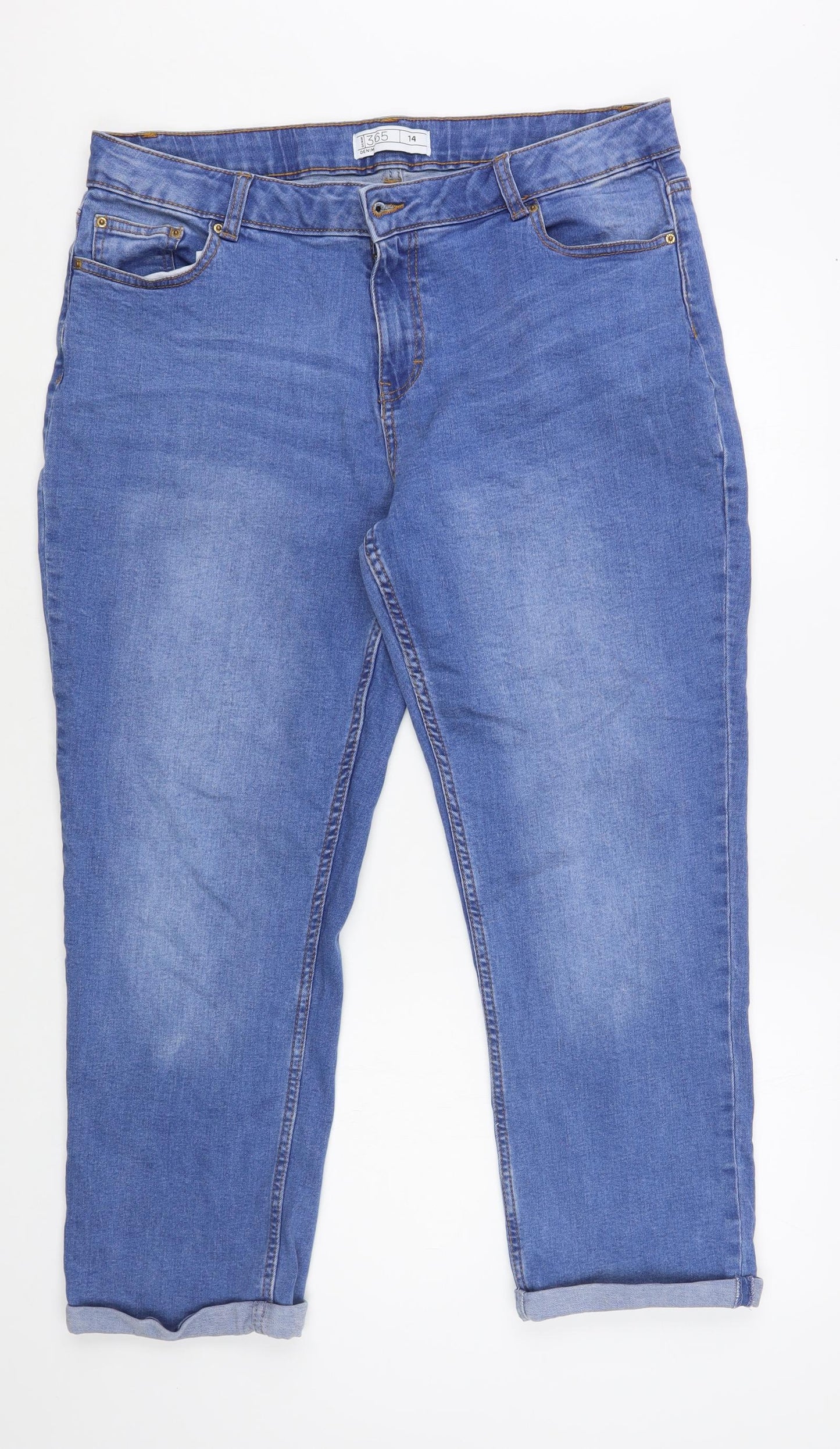 Denim 365 Womens Blue Cotton Tapered Jeans Size 14 L26 in Regular Button