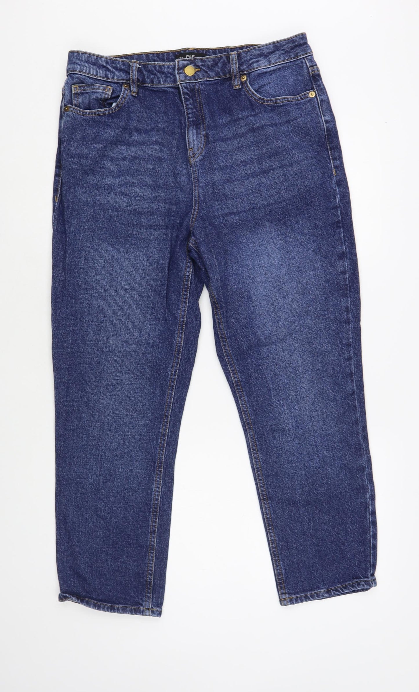 F&F Womens Blue Cotton Tapered Jeans Size 14 L28 in Regular Button