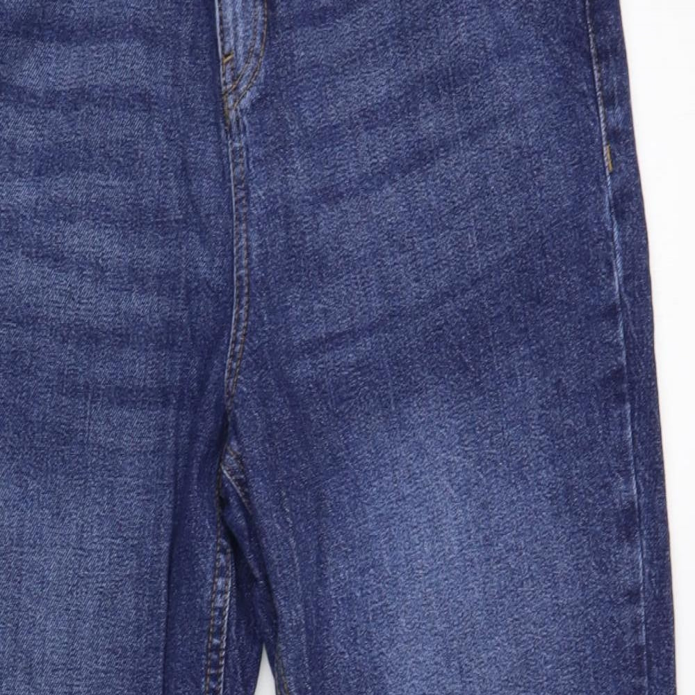 F&F Womens Blue Cotton Tapered Jeans Size 14 L28 in Regular Button