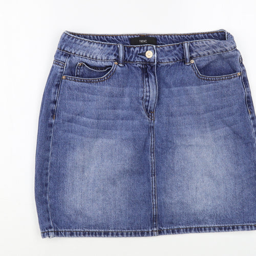 NEXT Womens Blue Cotton Mini Skirt Size 12 Button