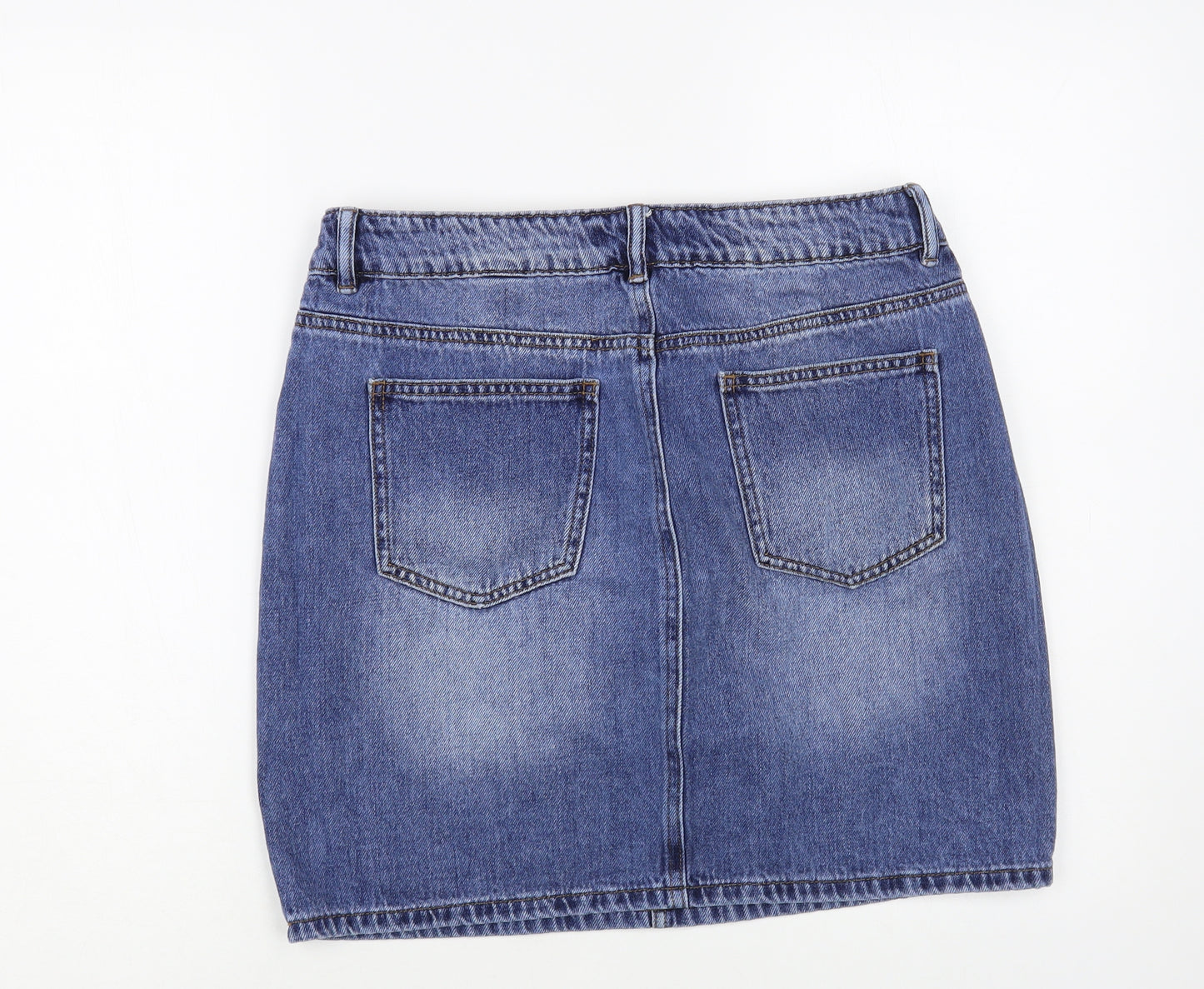 NEXT Womens Blue Cotton Mini Skirt Size 12 Button