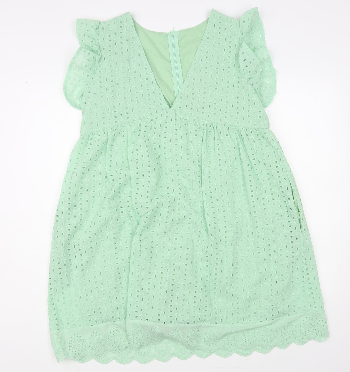 SheIn Womens Green Cotton Shift Size L V-Neck Zip