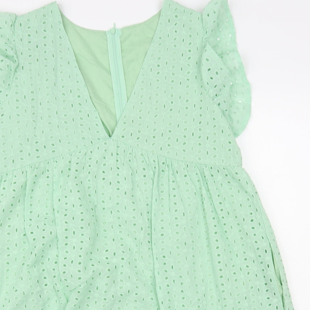 SheIn Womens Green Cotton Shift Size L V-Neck Zip