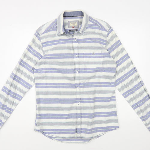 NEXT Mens Blue Striped Cotton Button-Up Size M Collared Button
